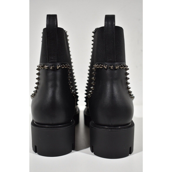 Christian Louboutin Out Lina Spike Lug Flat Black Calf Chelsea Ankle Boot 40.5 - Picture 11 of 12